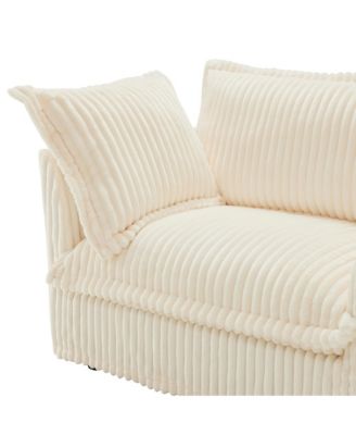 Corduroy L-Shaped Sectional Sofa with Ottoman & Pillows