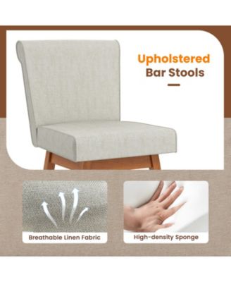 27 Inch Counter Height Bar Chairs with Rubber Wood Legs Set of 2-Beige