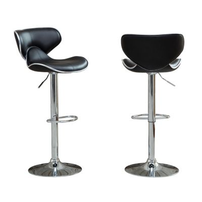 Adjustable Upholstered Swivel Barstool Set of 2, Black