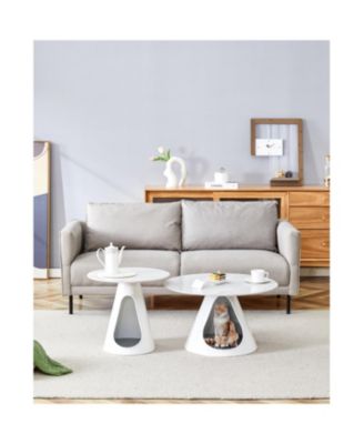 2-in-1 Coffee Tables with Marble-Look Top & Cat Beds