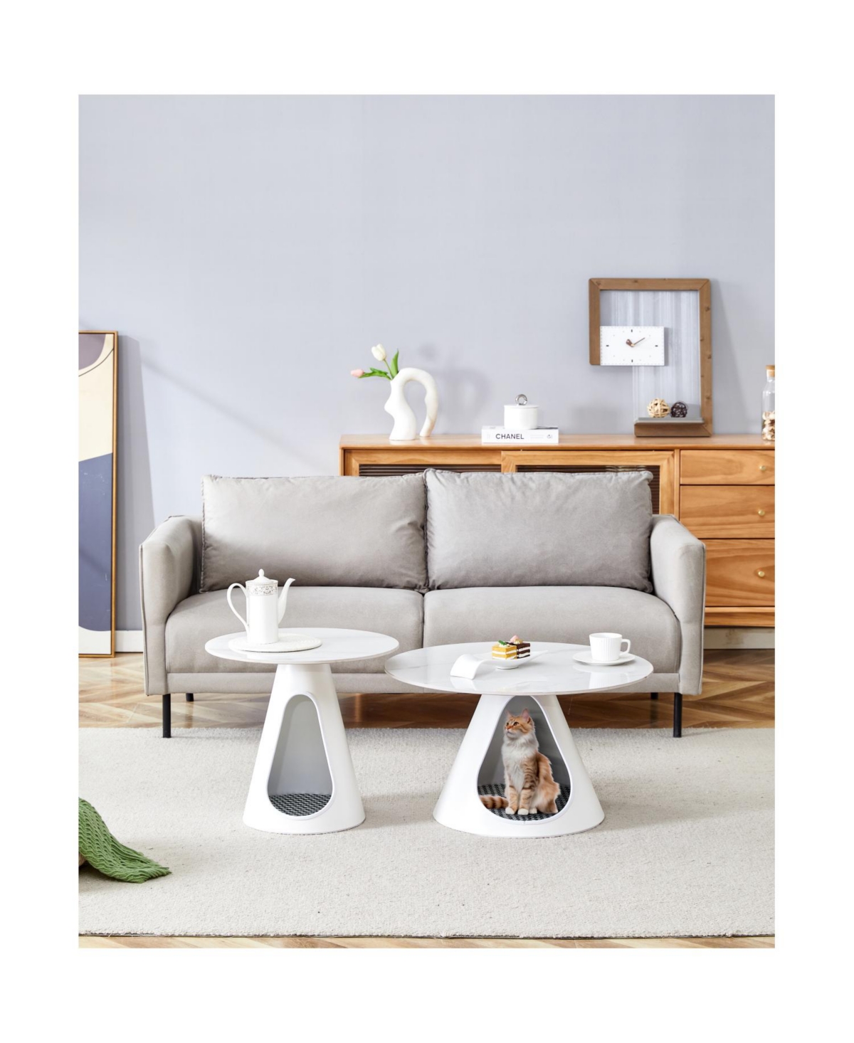 Streamdale Furniture 2-in-1 Coffee Tables with Marble-Look Top & Cat Beds