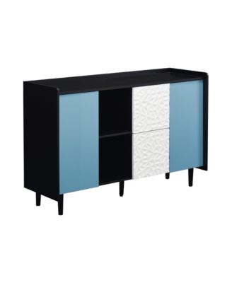 Black Buffet Cabinet with Blue Doors, Unique Paneling