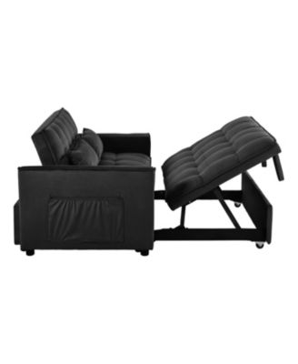 3-in-1 Convertible Sofa Bed with Reclining Backrest and Pillows (Black