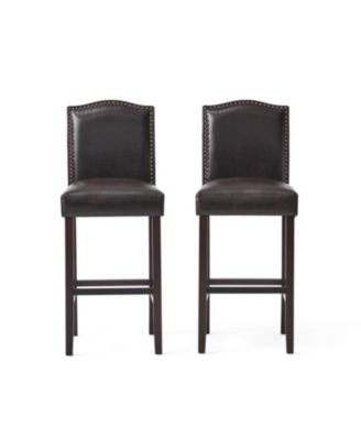 Streamdale Walnut Brown Reconstituted Bycast Leather Barstools with Rubberwood Legs (Set of 2)