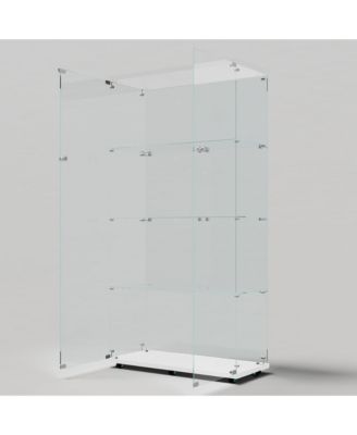 White Tempered Glass wood Cabinet w/ LED, Lock & Wheels