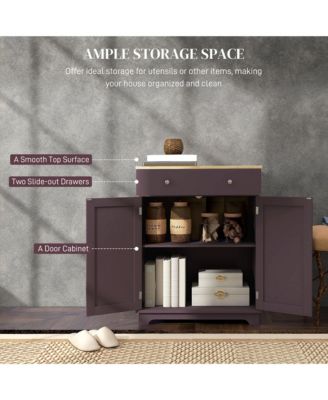 Sideboard with Solid Wood Countertop, Modern Kitchen Storage Cabinet, Coffee Bar Cabinet with 2 Drawers, Doors and Adjustable Shelf, Coffee