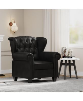 Modern Tufted Push Back Armchair Technical Leather Chair, Adjustable Single Sofa Chair with Sturdy Wood Legs for Bedroom, Living Room, Small Space(Color:Black)