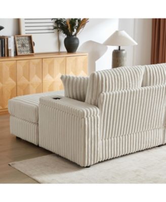 Cozy 84" Corduroy Sofa with Storage, Ottomans, and Pillows