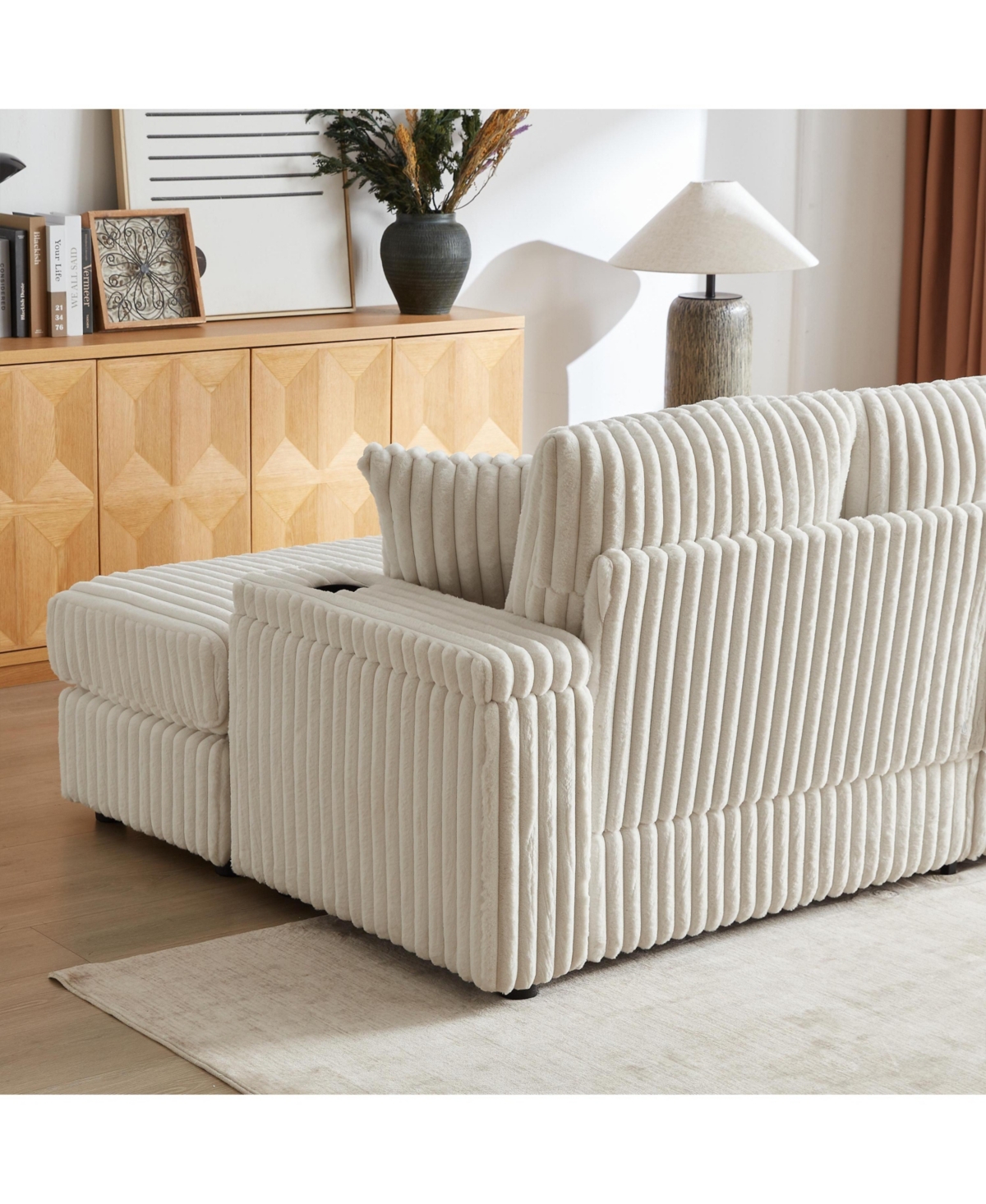 Streamdale Cozy 84" Corduroy Sofa with Storage, Ottomans, and Pillows