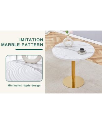 Streamdale Marble Pattern Round Dining Table and Black PU Chairs (4)