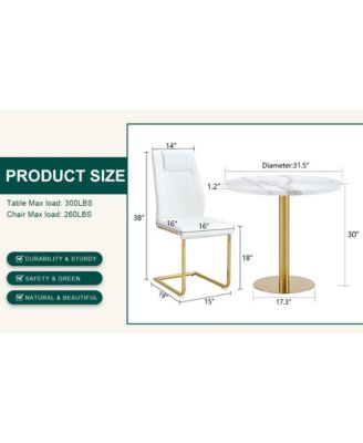 Streamdale Elegant White Marble Table (31.5") & 4 PU Chairs with Gold Accents