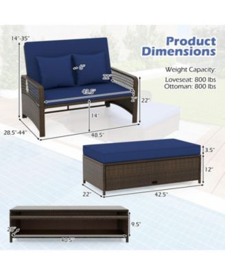 Patio Adjustable Wicker Daybed with 4-Level Backrest and Soft Cushions-Navy