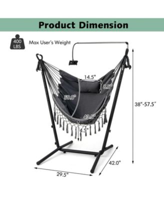 Height Adjustable Hammock Chair with Phone Holder and Side Pocket