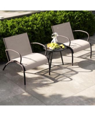 3 Piece Patio Metal Aluminum Wide Armchair and Table Set