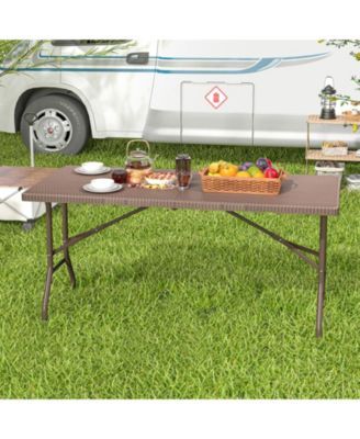 5FT Folding Picnic Table with Rattan Grain HDPE Tabletop and Sturdy Metal Fame