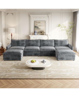 Corduroy 4-Seater Cloud Couch with Footrests & Cushions