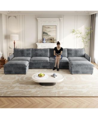 Corduroy 4-Seater Cloud Couch with Footrests & Cushions