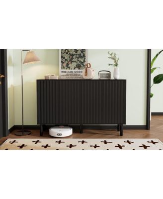 Cream Sideboard with 4 Fluted Doors and 5 Wood Legs