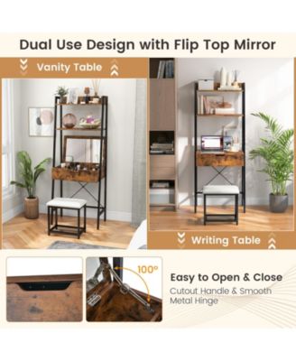 Ladder Vanity Desk Set with Flip Top Mirror and Cushioned Stool