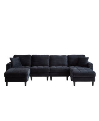 Streamdale Oversized U-Shaped Corduroy Sectional Sofa with Ottomans (Black)