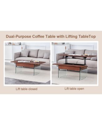 Multifunctional Lift Top Coffee Table with Dark Wood Grain Sticker