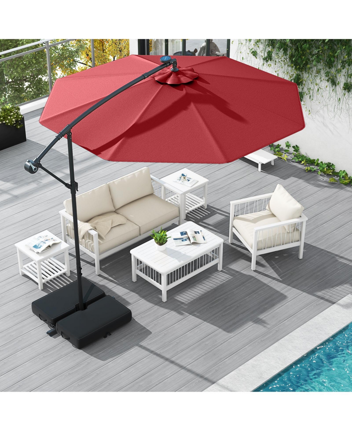 10 Ft Patio Umbrella Offset Cantilever Umbrella with 40 Solar Powered Lights
