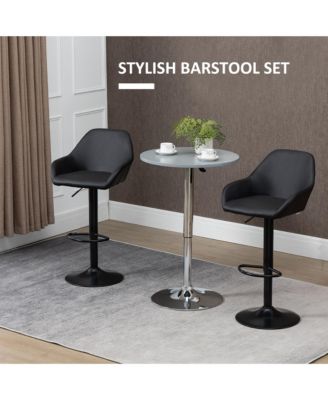 Adjustable Bar Stools, Swivel Counter Height Barstools with Footrest and Back, PU Leather and Steel Round Base, for Kitchen Counter and Dining Room, Set of 2, Black