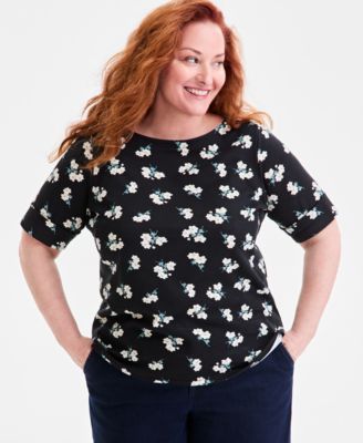 Style & Co - Plus Size Floral Elbow-Sleeve Knit Top