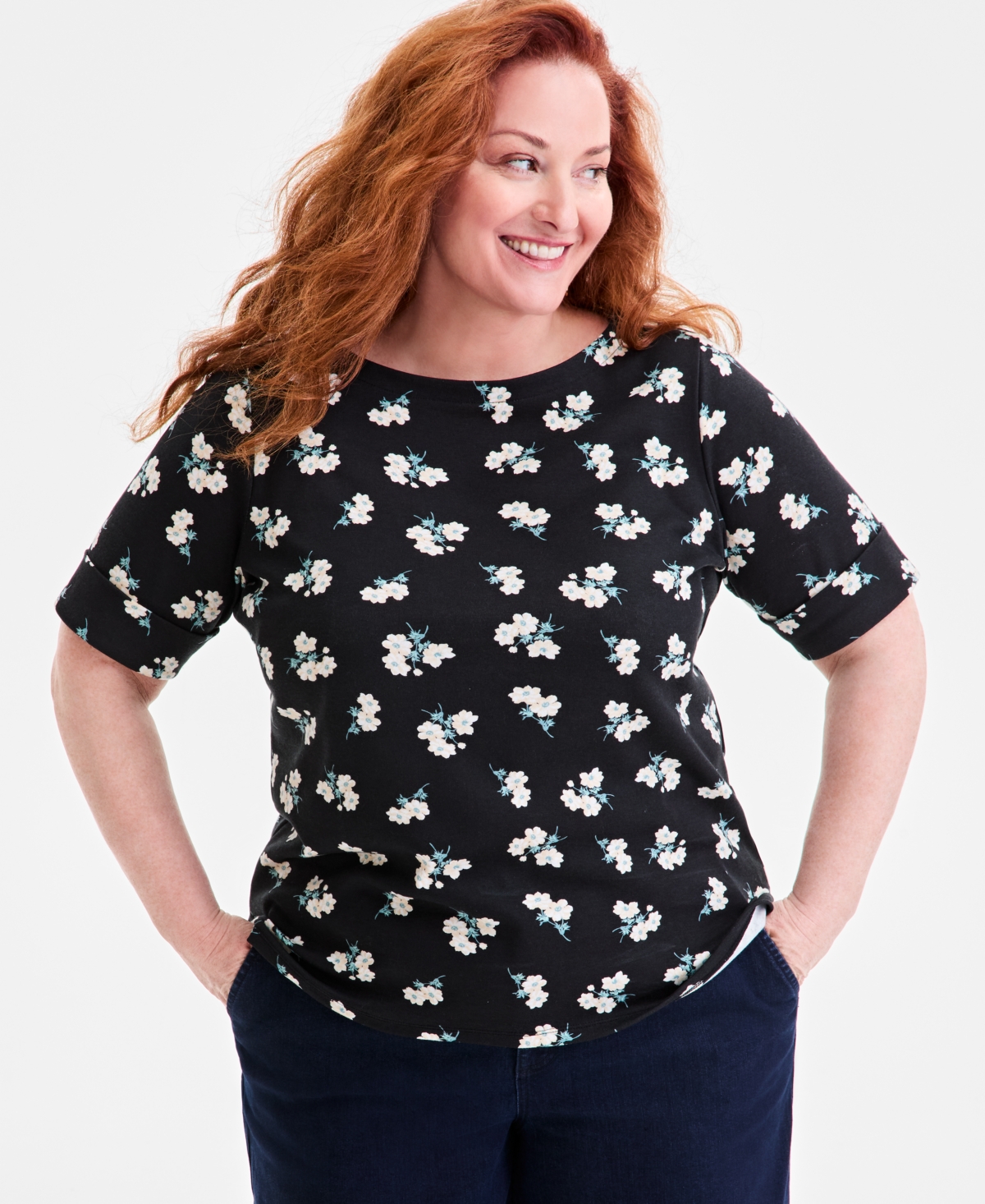 Style & Co Plus Size Printed Elbow-sleeve Knit Top, Macy's Exclusive