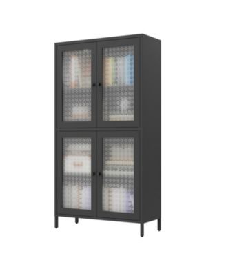 Classic Metal Cabinet with 4 Glass Doors, 4 Shelves