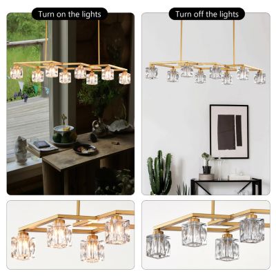 8-Light Crystal Chandelier with Matte Gold Finish, Ideal for Dining Rooms and Various Other Spaces