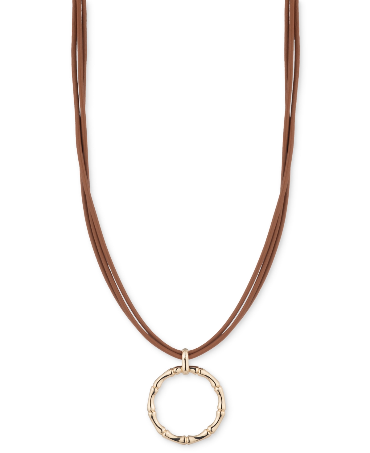 Gold-Tone Brown Leather Pendant Necklace, 16" + 3" extender - Brown