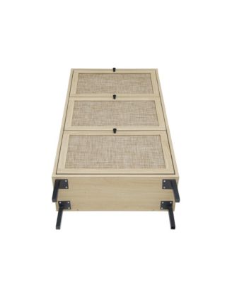 Rattan 3 Door Shoe Rack, Freestanding Modern Shoe Storage Cabinet, for Entryway