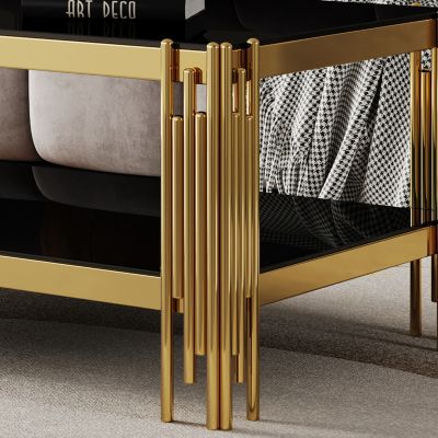 Streamdale Top and Bottom Double Layer Tempered Glass Coffee Table and Mirror Finished Stainless Steel Frame