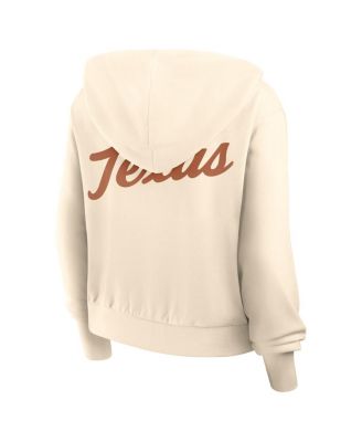 Women's Cream Texas Longhorns Cropped Chill Full-Zip Hoodie