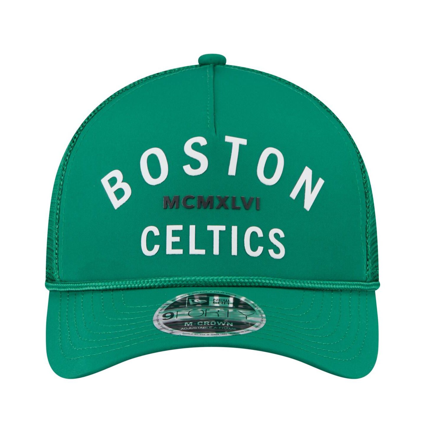 Мужская кепка New Era Kelly Green Boston Celtics Minimalist A-Frame 9FORTY Trucker Hat — фото 2