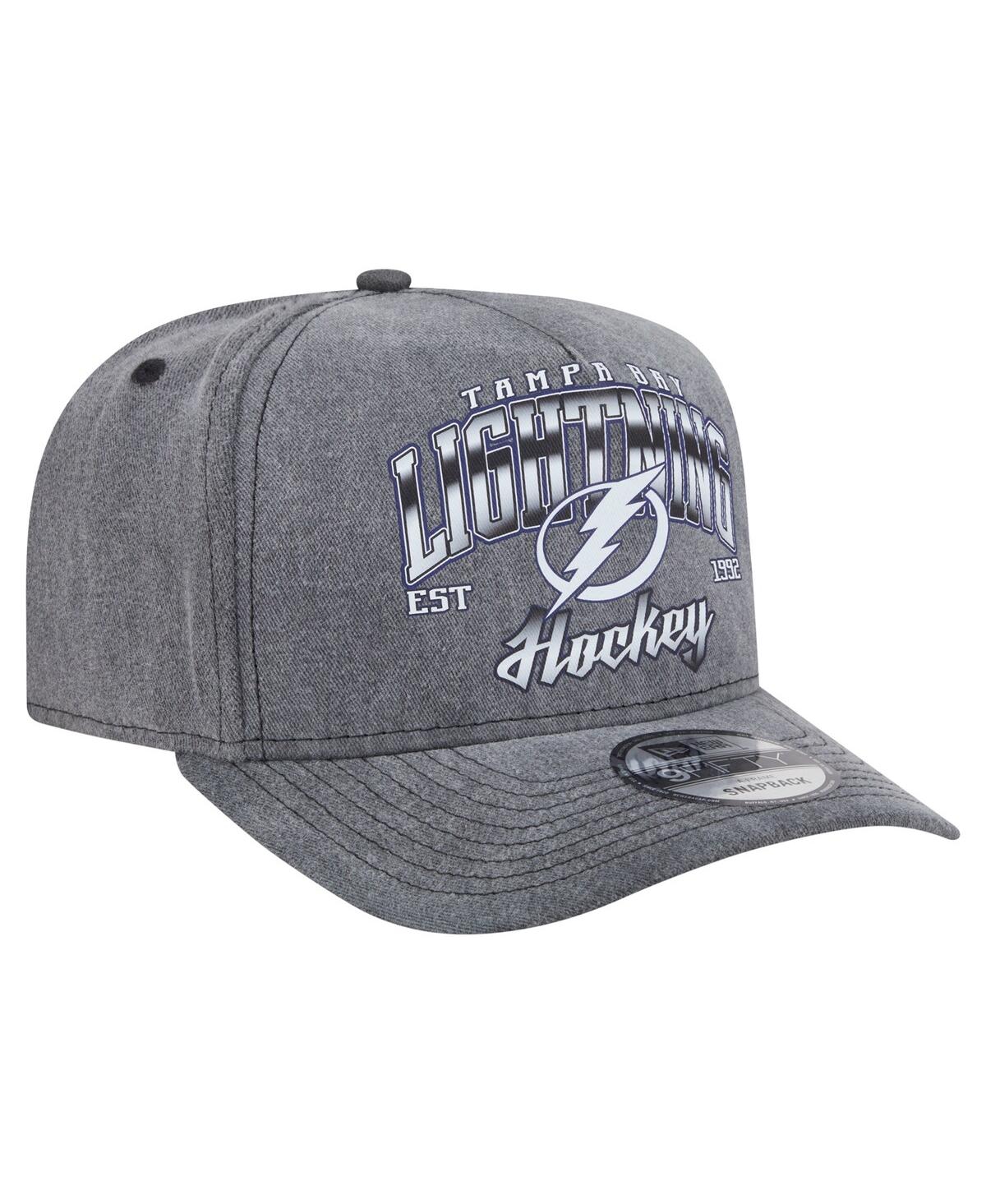 New Era Men's Charcoal Tampa Bay Lightning Throwback Washed A-frame Pre-curved 9fifty Snapback Hat