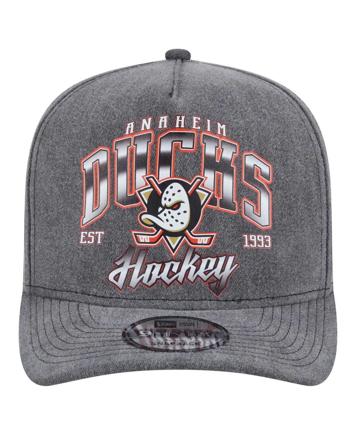 New Era Men's Charcoal Anaheim Ducks Throwback Washed A-frame Pre-curved 9fifty Snapback Hat