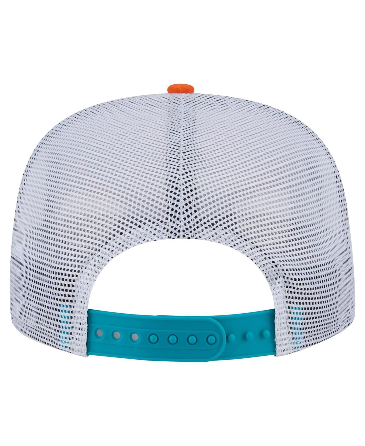 NEW ERA MEN'S ORANGE/AQUA MIAMI DOLPHINS THROWBACK DYE GOLFER SNAPBACK HAT 