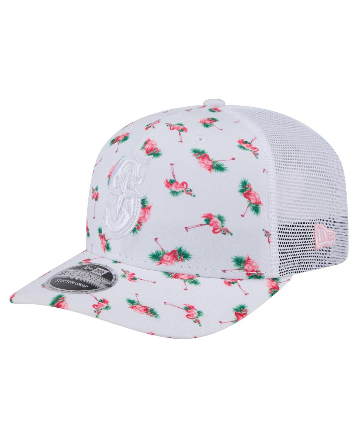 NEW ERA MEN'S WHITE SEATTLE MARINERS FLAMINGO MESH BACK 9SEVENTY STRETCH-SNAP HAT 