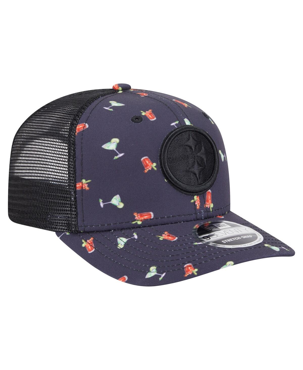 NEW ERA MEN'S NAVY/BLACK PITTSBURGH STEELERS ADVENTURE DRINKS PATTERN 9SEVENTY STRETCH SNAP HAT 