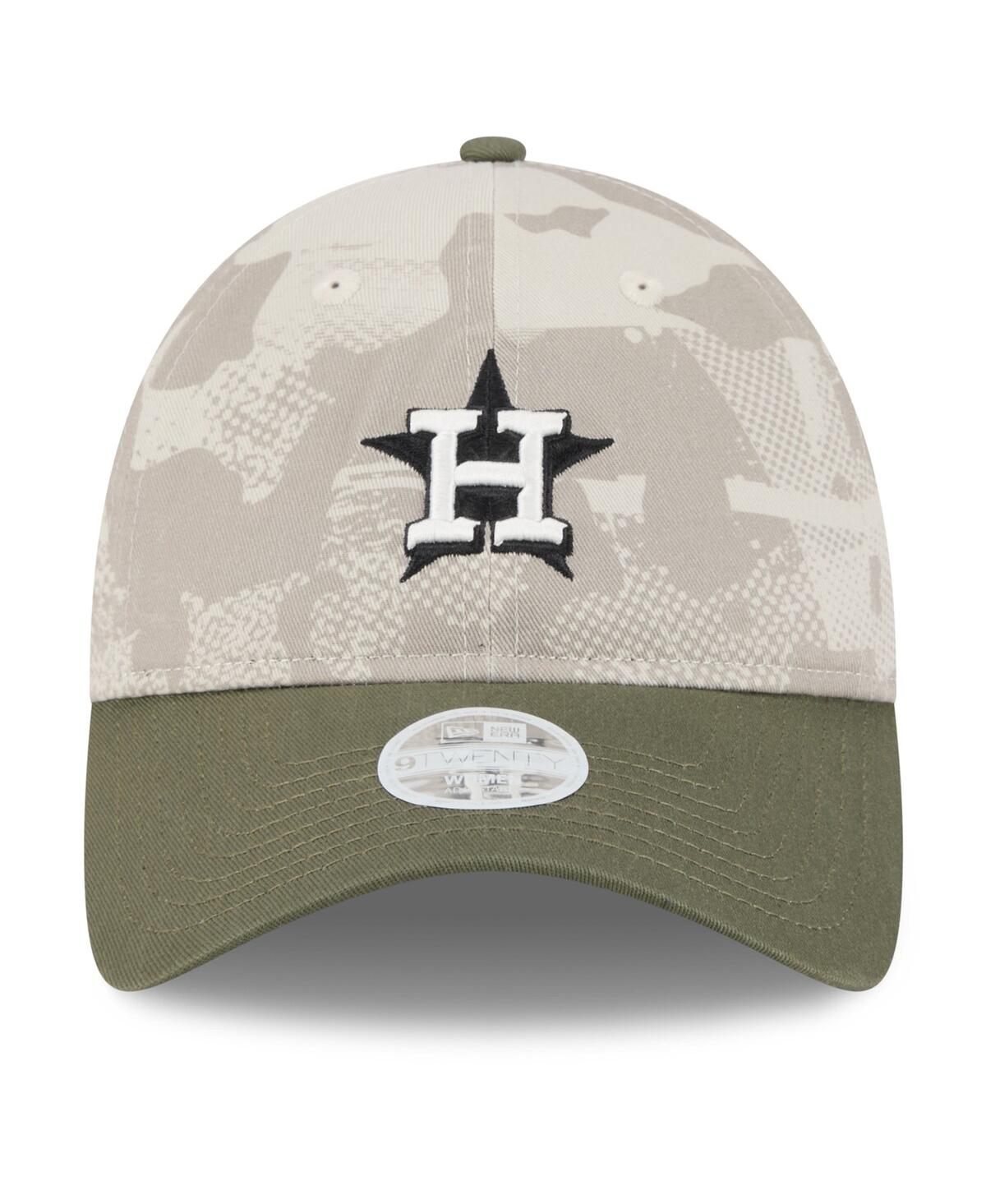 New Era Women's Light Beige/olive Houston Astros 2025 Armed Forces Day 9twenty Adjustable Hat