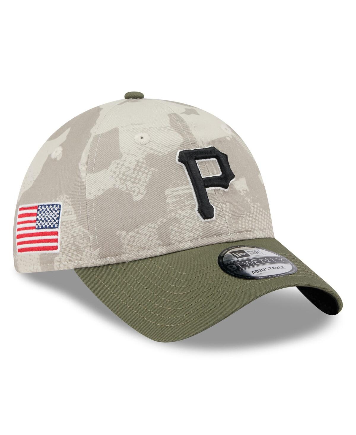 NEW ERA MEN'S LIGHT BEIGE/OLIVE PITTSBURGH PIRATES 2025 ARMED FORCES DAY 9TWENTY ADJUSTABLE HAT 