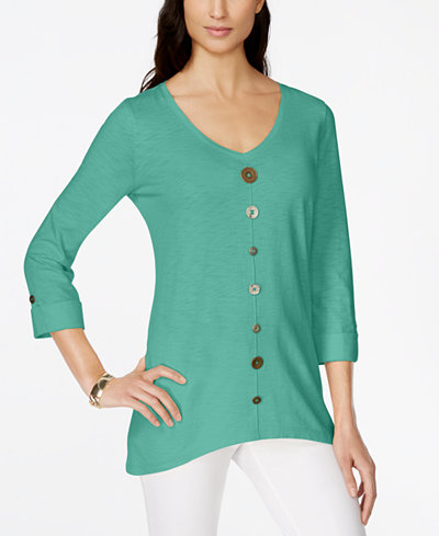 JM Collection Petite Button-Trim Top, Only at Macy's