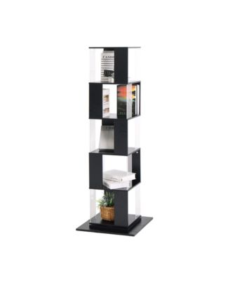 5 tier Rotating Bookshelf, Floor Rack Simple Bookcase with Acrylic plate Student Multi-Function Creative Bookshelf for Living Room with anti-toppling base