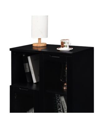 Black Floor Cabinet with Glass Doors & Shelves