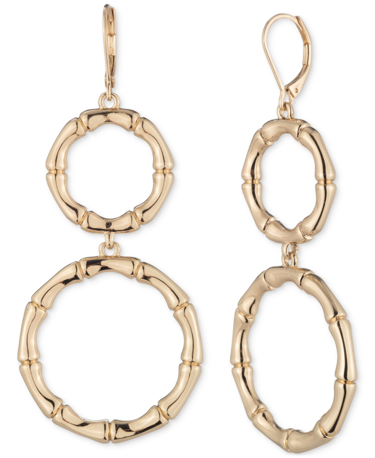 Gold-Tone Bamboo-Texture Double Drop Earrings - Gold