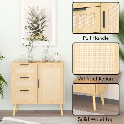 Modern Rattan Wood Dresser Wood Storage Cabinet Sideboard for Bedroom, Living Room, Entryway, Hallway
