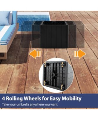 2-in-1 Outdoor Umbrella Base Planter Patio Umbrella Stand with Flower Box-Black