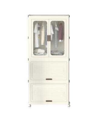 Portable Wardrobe Closet with Hanging Rod & Cubbies